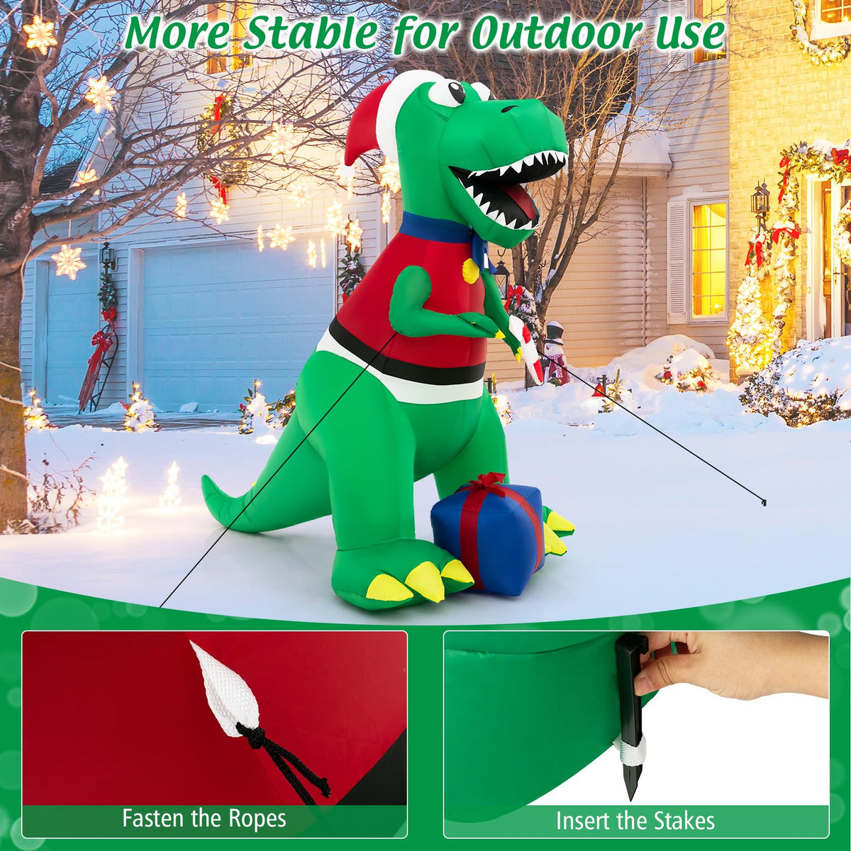 1.82M Inflatable Christmas Dinosaur with Gift for Indoor/Outdoor