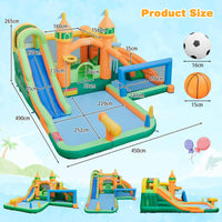 Inflatable Water Slide, Kids Water Park w/Long Slides, Splash Pools, Climbing Wall, Water Gun