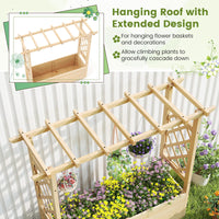 Raised Garden Bed with Trellises, Hanging Roof, Elevated Planter Box