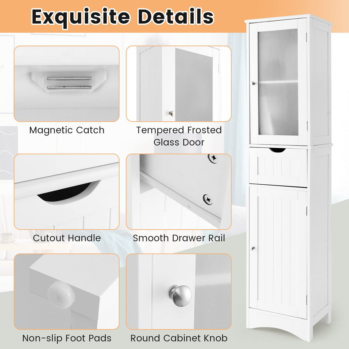 Giantex Freestanding Storage Cabinet, 170 cm Tall Slim Bathroom