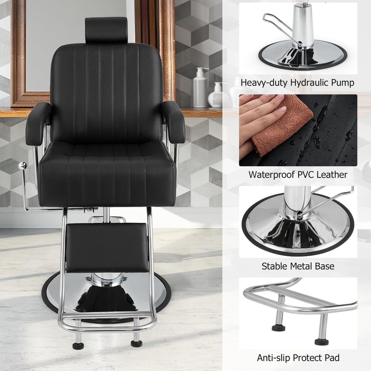 360° Swivel Salon Chair with Adjustable Headrest