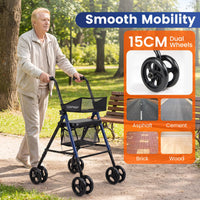 Rollator Walker with Seat, Foldable Mobility Walkers for Seniors w/8-Level Adjustable Handles