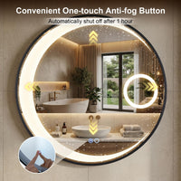 61 cm Round LED Bathroom Mirror with Anti-Fog Function and 3 Light Colors