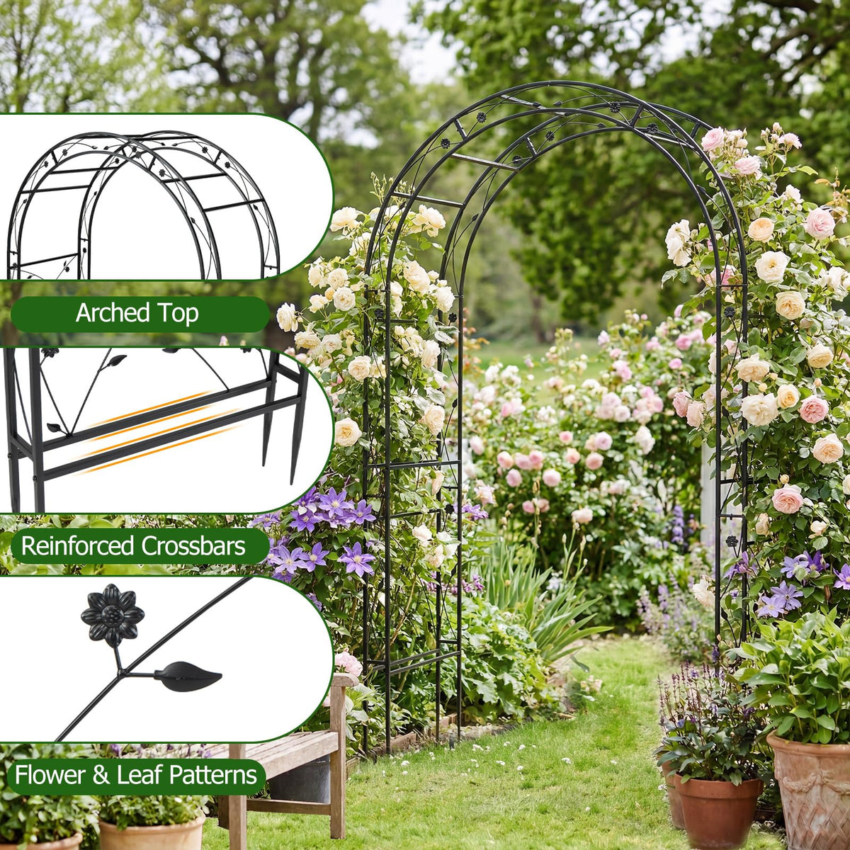 Heavy Duty Garden Arch with Floral Patterns for Climbing Plants