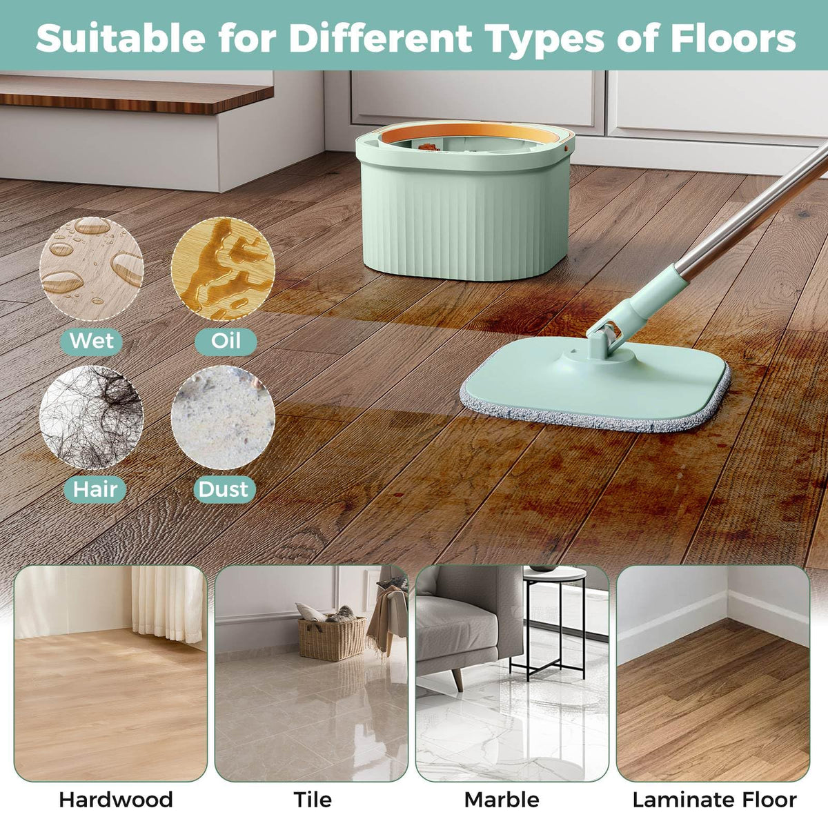 Spin Mop and Bucket Set with Replaceable Mop Pads