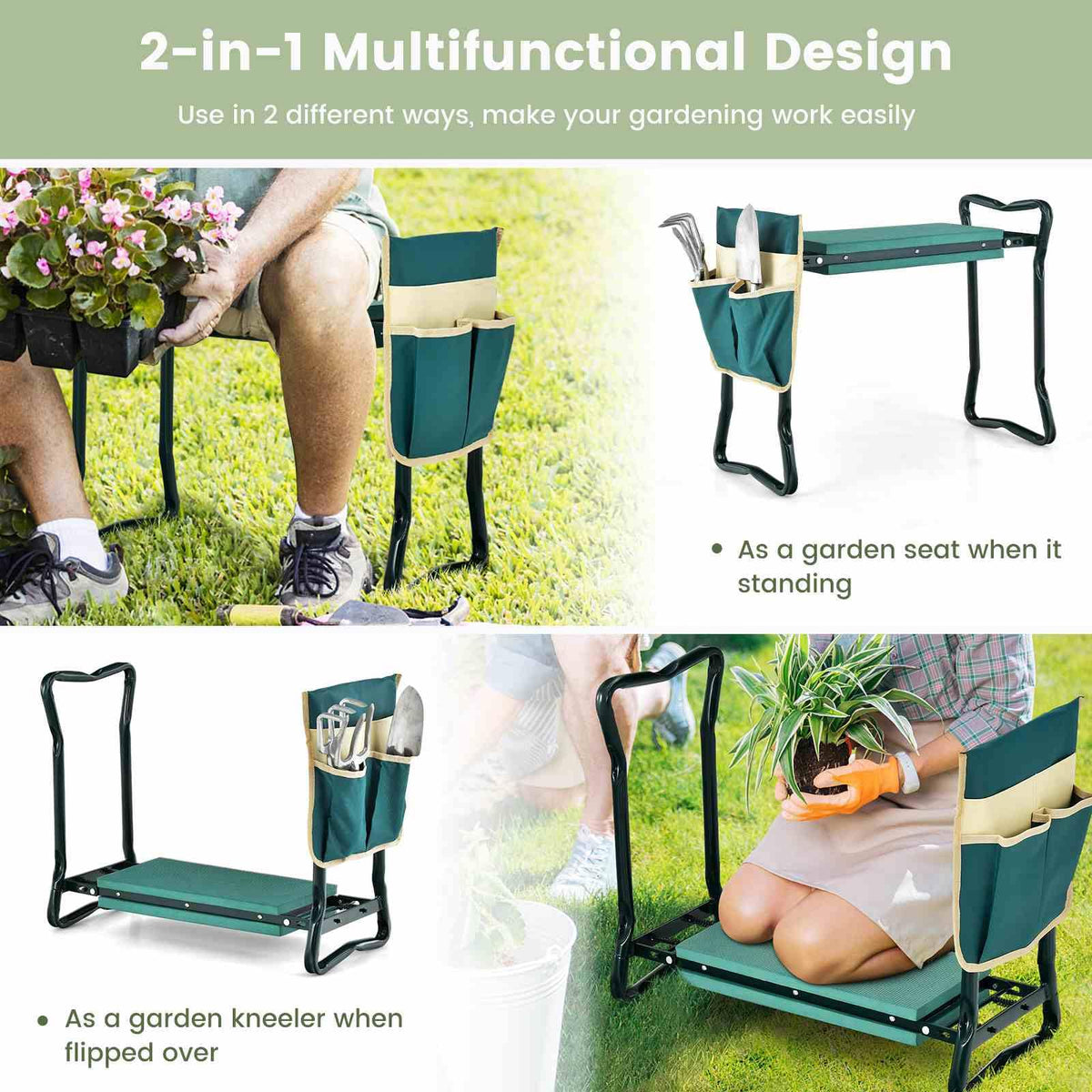 2-in-1 Portable & Foldable Kneeler & Seat Heavy-Duty Garden Tool for Seniors