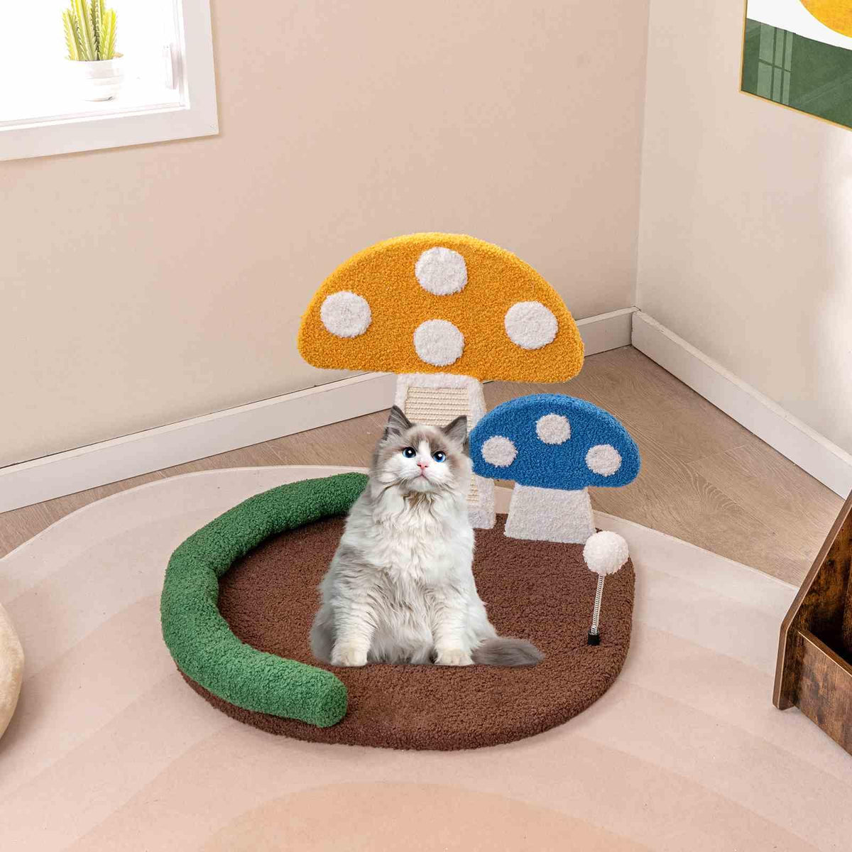 Mushroom Cat Bed, Cat Claw Scratcher w/Wide Bed