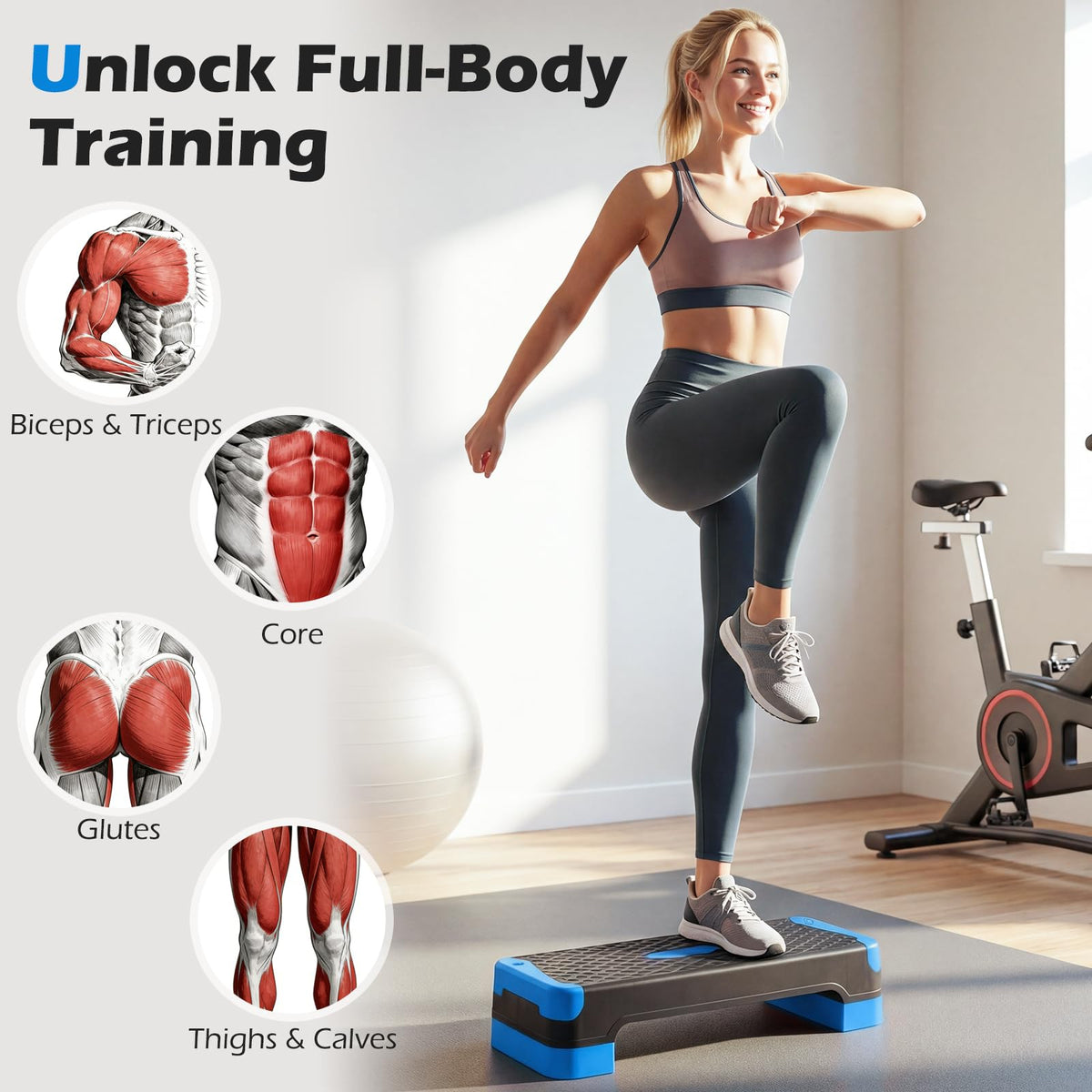 3-in-1 Aerobic Step Platform Set with 2 Stackable Risers