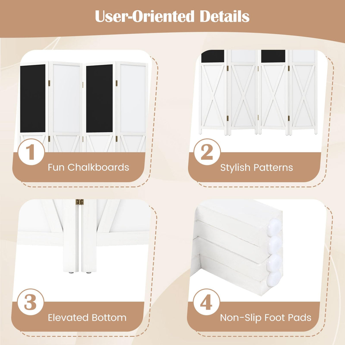Giantex 170 CM Tall 4-Panel Room Divider with 2 Blackboards & 2 Whiteboards
