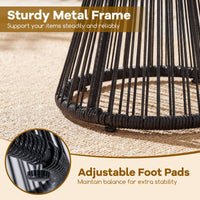 Outdoor Side Table with LED Warm Light, PE Rattan Hourglass-Shaped End Table with Tempered Glass Top