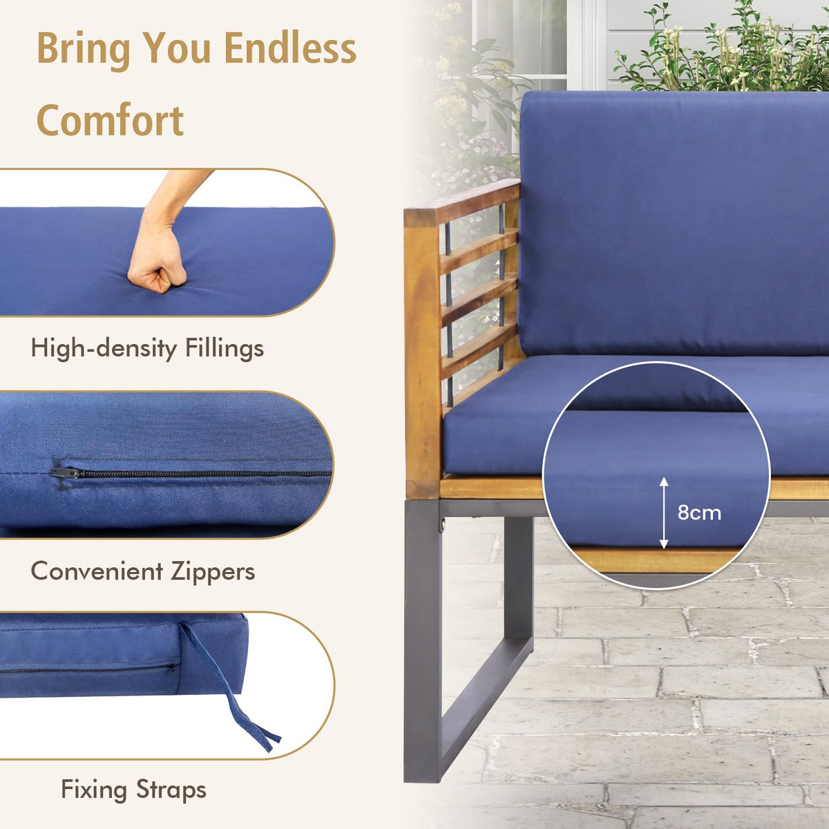 4 Piece Patio Chair Set with Soft Seat & Back Cushions for Backyard