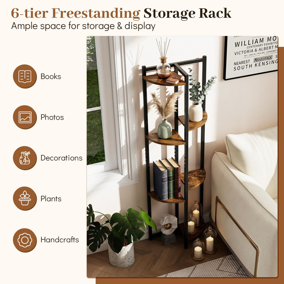 6-Tier Plant Stand with Fan-Shaped Shelves for Flower Pots