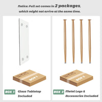 Giantex 129cm Modern Rectangle Glass Dining Table, Kitchen Glass Table W/Wood-Like Steel Legs
