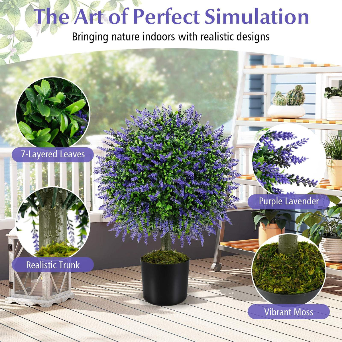 2PCS Artificial Lavender Topiary Ball Trees