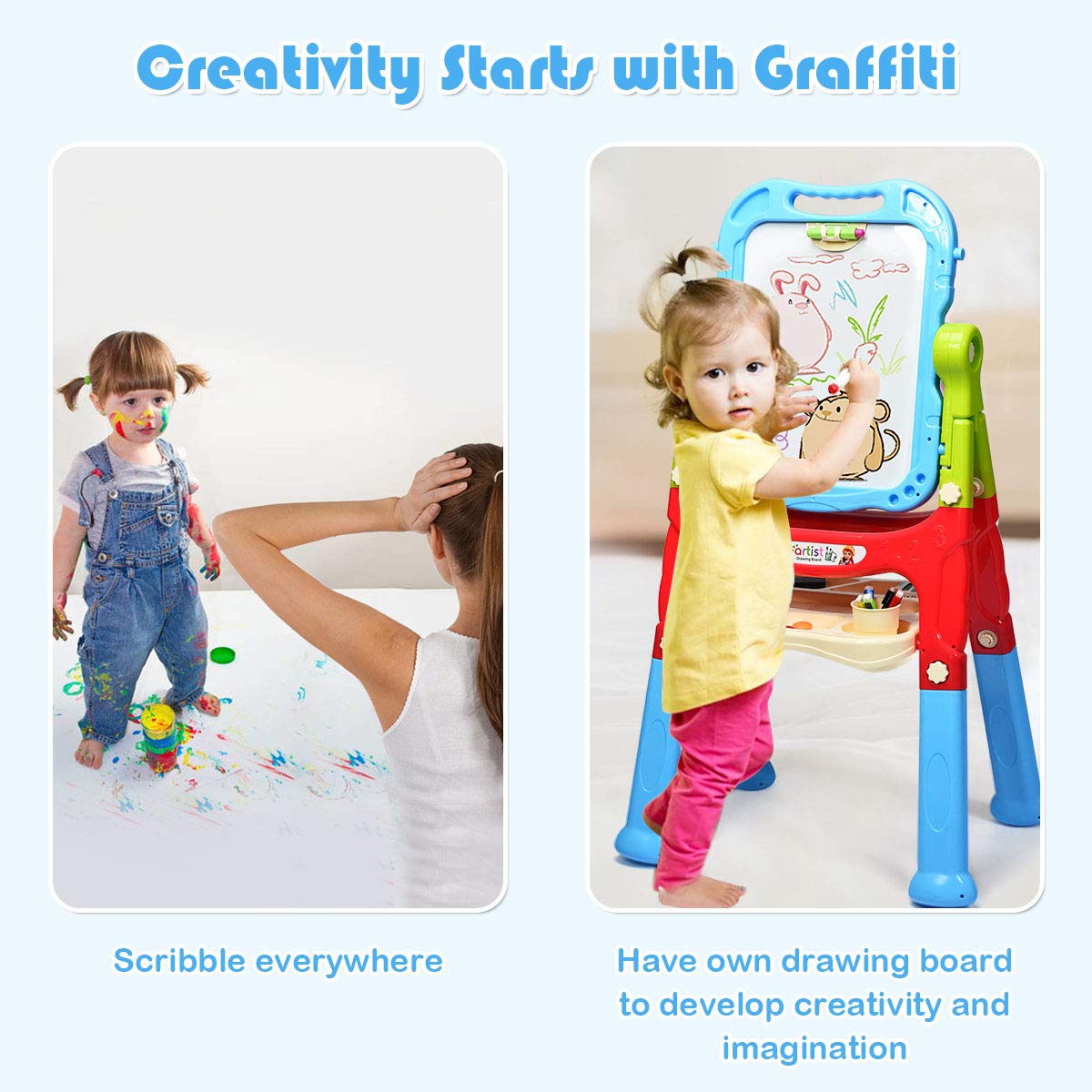 Double Sided Chalkboard and Whiteboard with Art Accessories