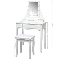Dressing Table Stool Set, LED Vanity Makeup Dresser Table for Bedroom, Grils Daily Makeup, White