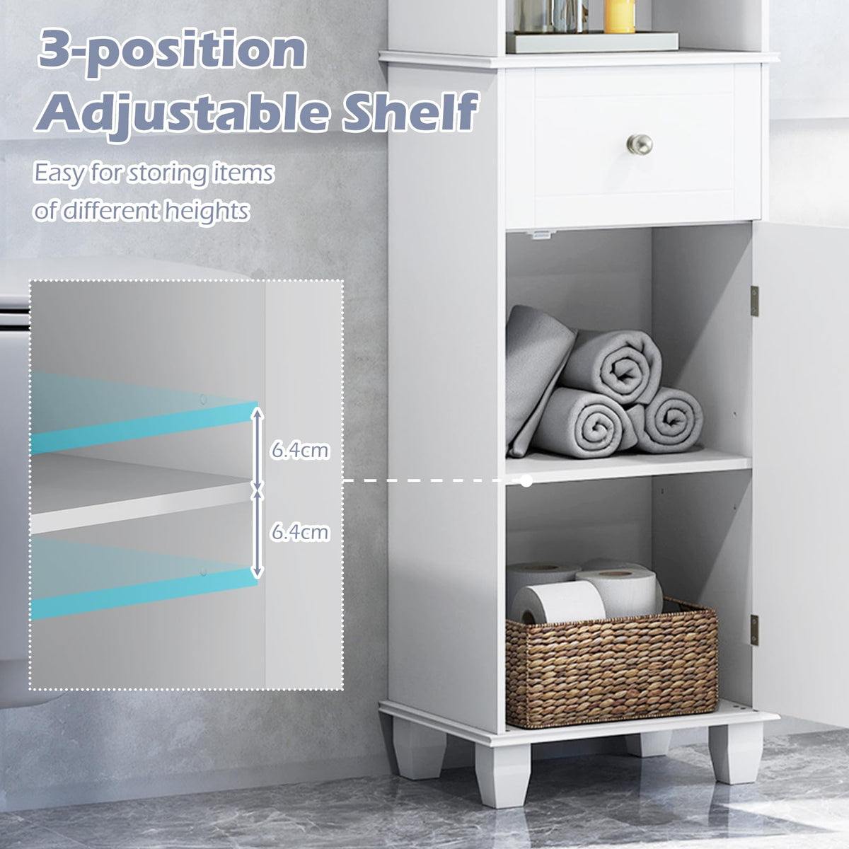 Giantex 172 cm Tall Freestanding Bathroom Floor Cabinet with Drawer