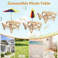 Kids Picnic Table, Toddlers' Outdoor Table w/ 2 Built-in Benches