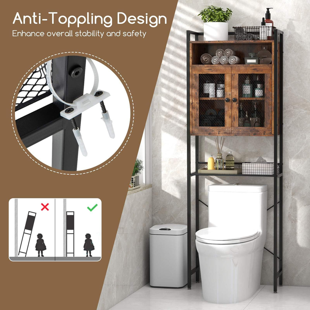 Over-The-Toilet Storage Cabinet Bathroom Organizer with 2 Doors