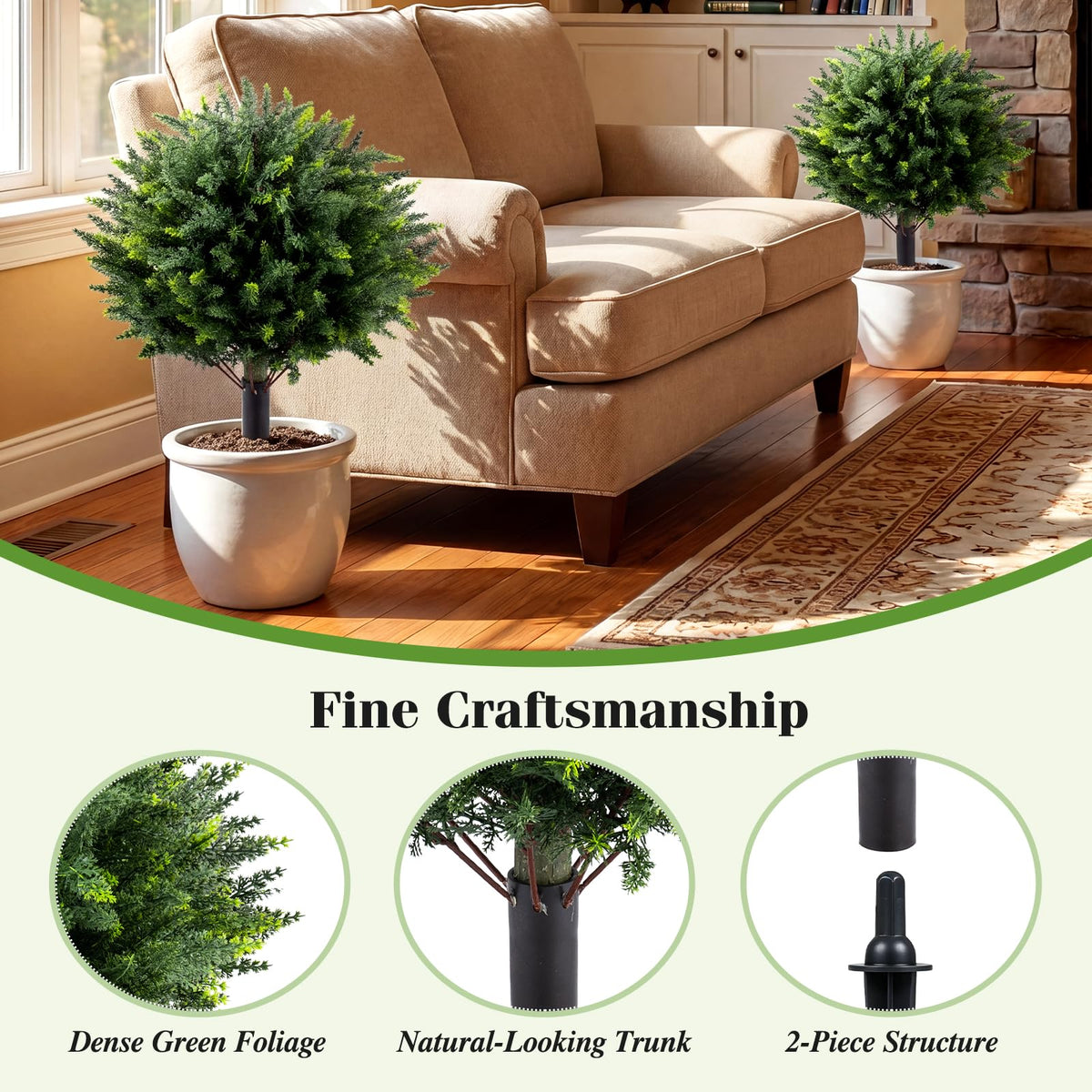 27.5" Artificial Cypress Topiary Trees Set of 2, Faux Topiary Bushes Shrubs