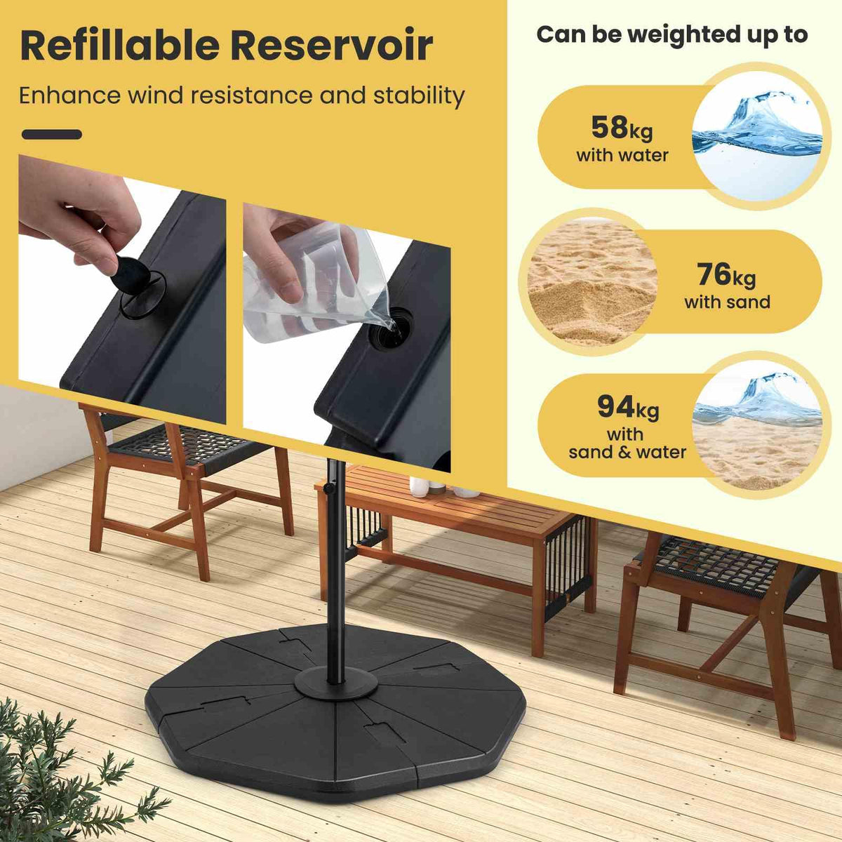 4-Piece Heavy-Duty Fillable Umbrella Base Stand for Garden Yard Poolside