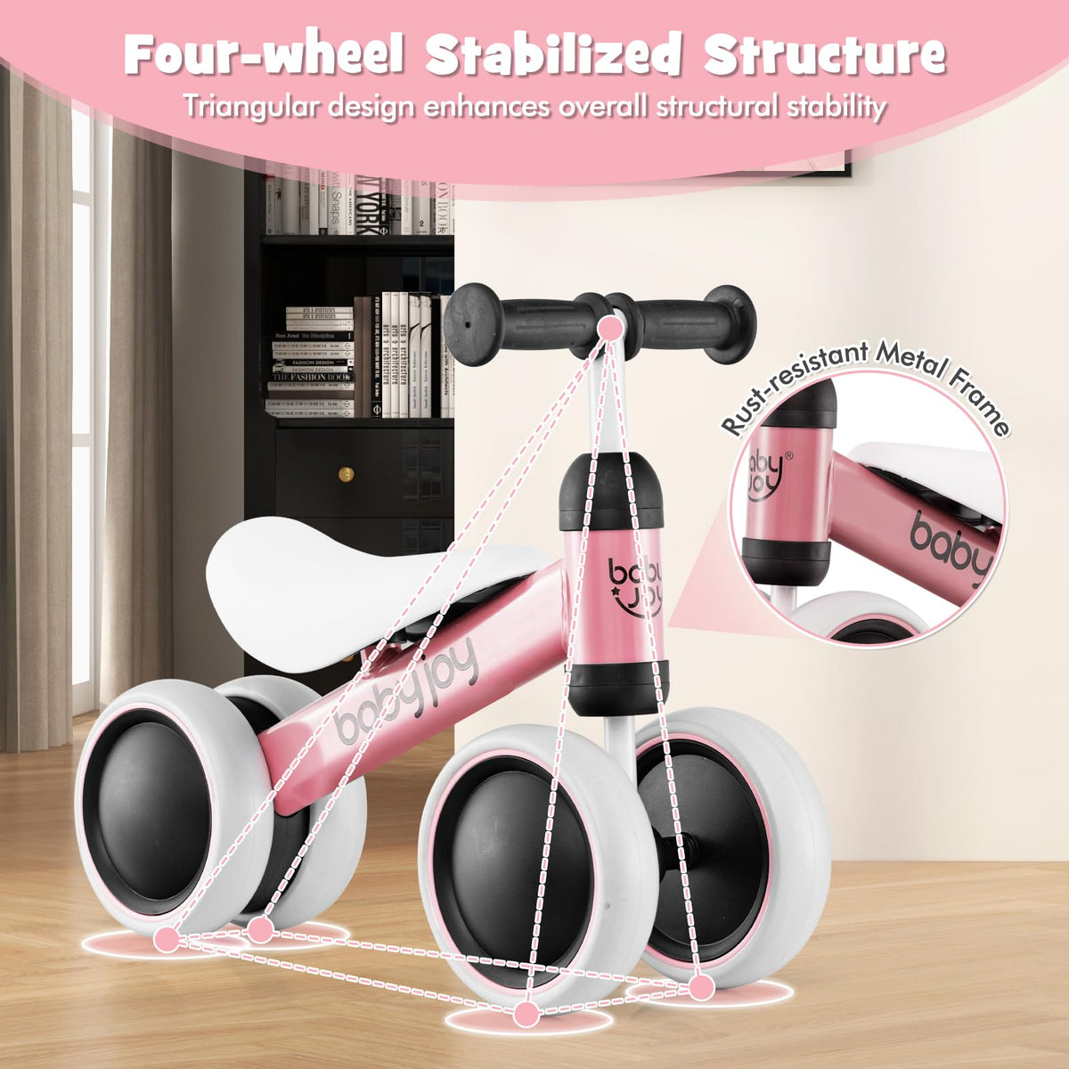 Baby Balance Bike, Baby Bicycle, Children Walker Infant Baby Ride Toys for 9-24 Months, Ride-on Toys, Mini No Pedal Toddler 4 Wheels Bike