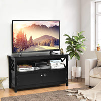 Giantex Wooden TV Stand for TVs, X Shape Console Storage Cabinet, Home Living Room Furniture, Farmhouse TV Storage Console