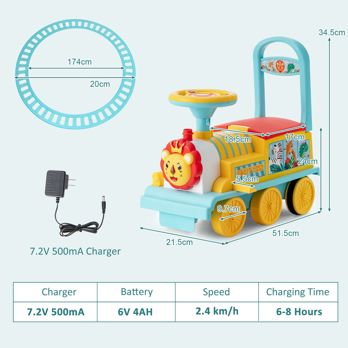 Ride on Train Track, 6V Electric Ride on Train with Tracks, Storage Seat