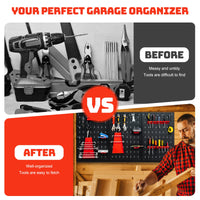 Costway 3PCs Pegboard Wall Organizer Board Kit Metal Toolboard Wall Hanging Rack w/25 Accessories Kitchen Garage