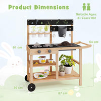 Outdoor Fir Wood Play Kitchen w/Blackboard, Planting Pots, Sink