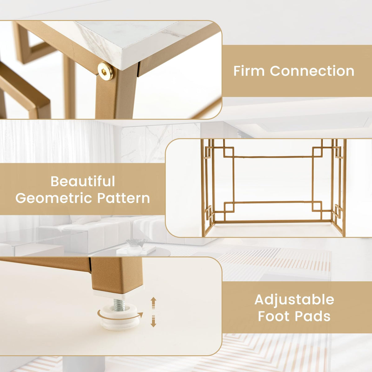 Giantex Modern Console Table, Narrow Entryway Table with Geometric Golden Frame & White Faux Marble Tabletop