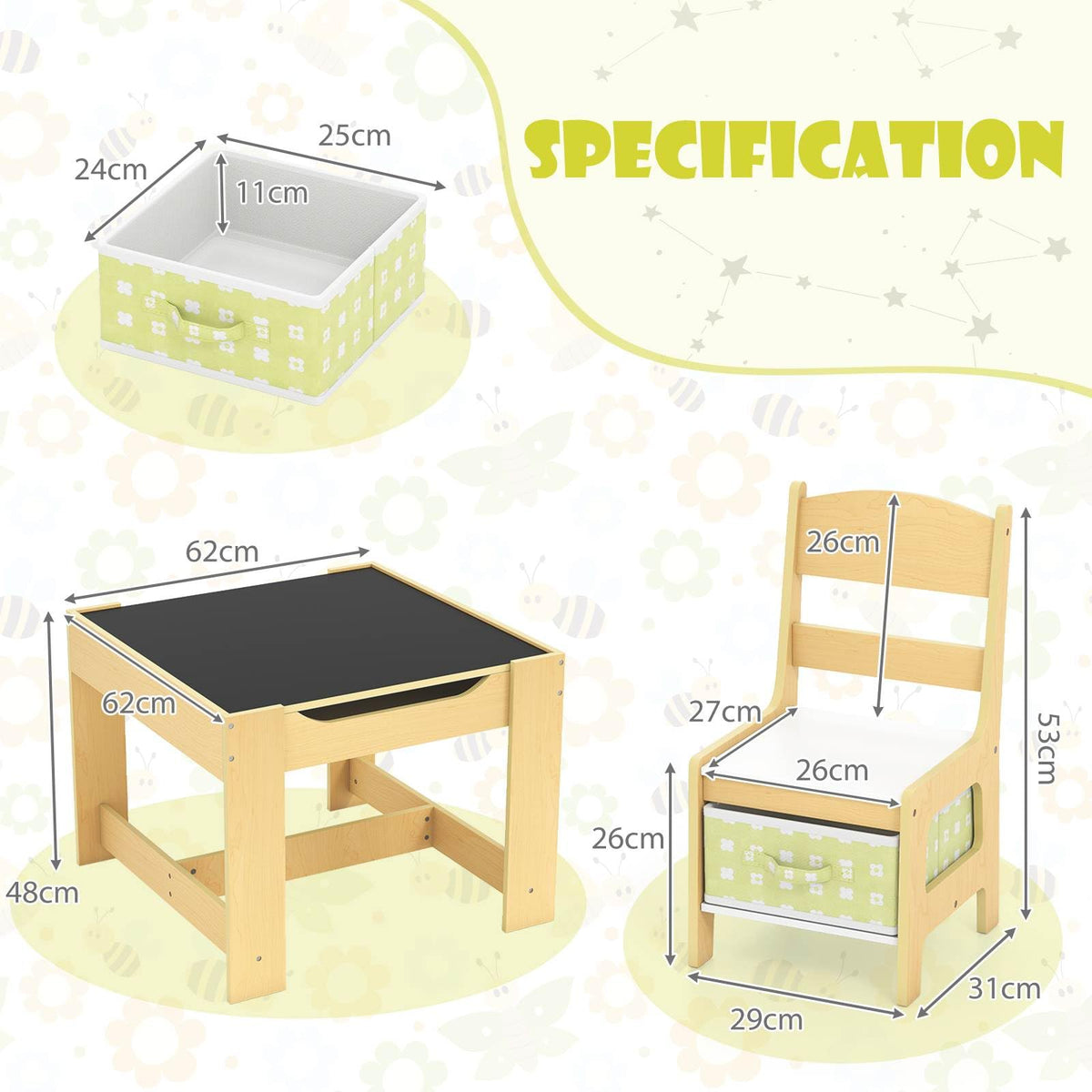 3-In-1 Kids Multi Activity Table & 2 Chairs Set for Toddlers