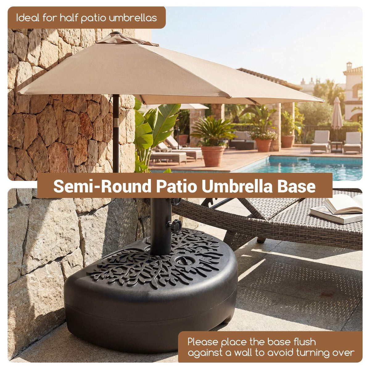 25kgHalf Round Patio Umbrella Base,Water&Sand Fillable Heavy Duty Patio Umbrella Stand
