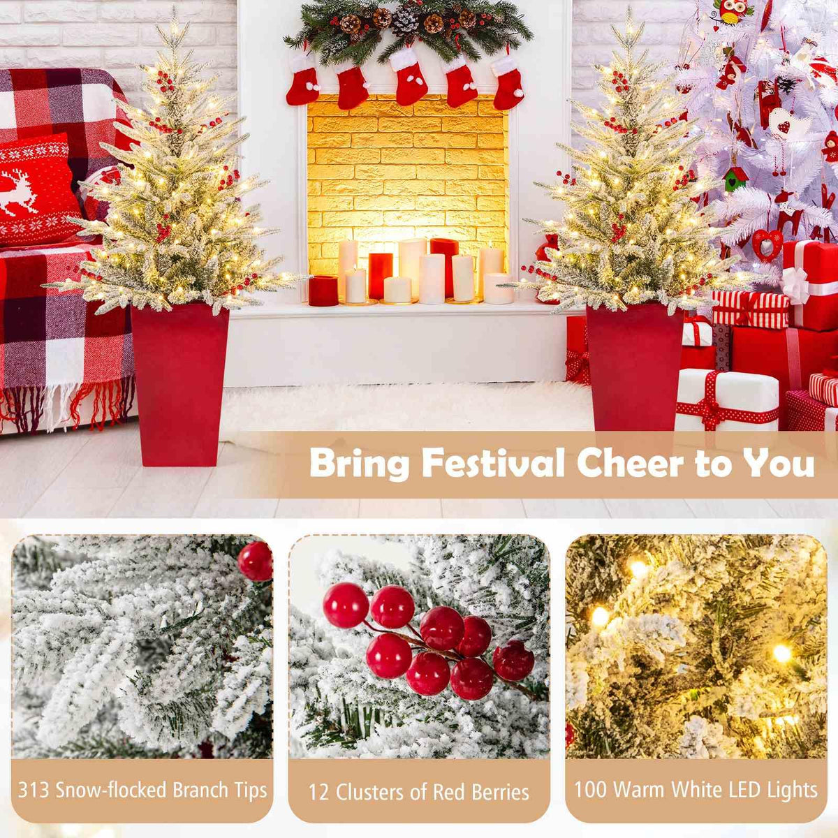 122 CM Pre-lit Artificial Entrance Christmas Tree Potted with 313 Branch Tips