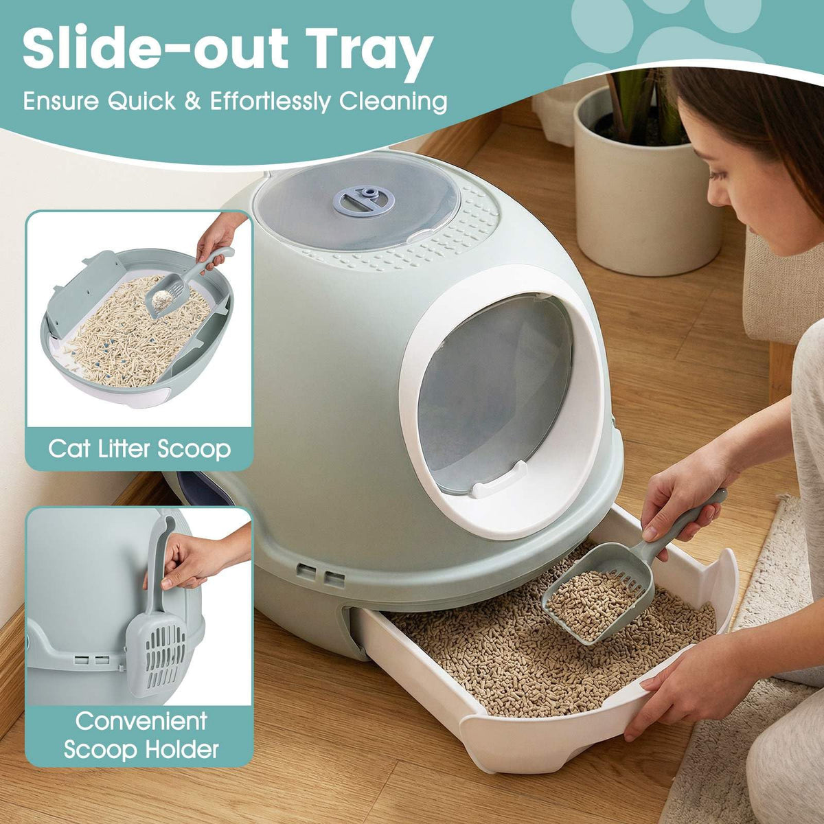 Cat Litter Box with Lid, Helicopter Style Fully Enclosed Cat Toilet