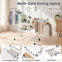 Foldable 2-Level Clothes Drying Rack with140 CM Adjustable Wings