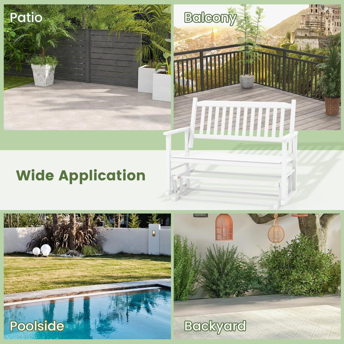 Patio Glider Loveseat Chair Swing Rocking Bench with Slatted Seat and Curved Backrest