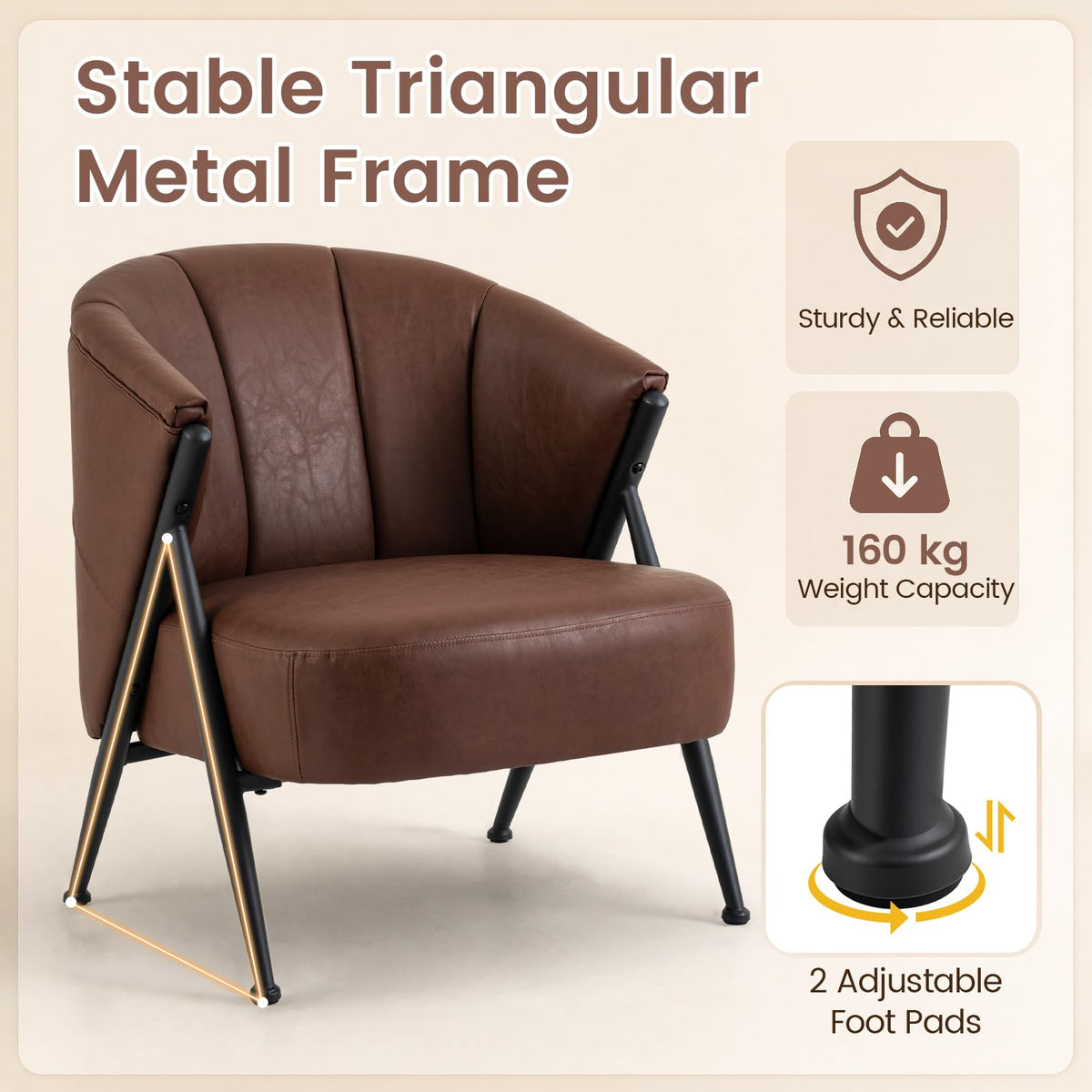 Single Sofa with Adjustable Foot Pads for Home Office or Living Room