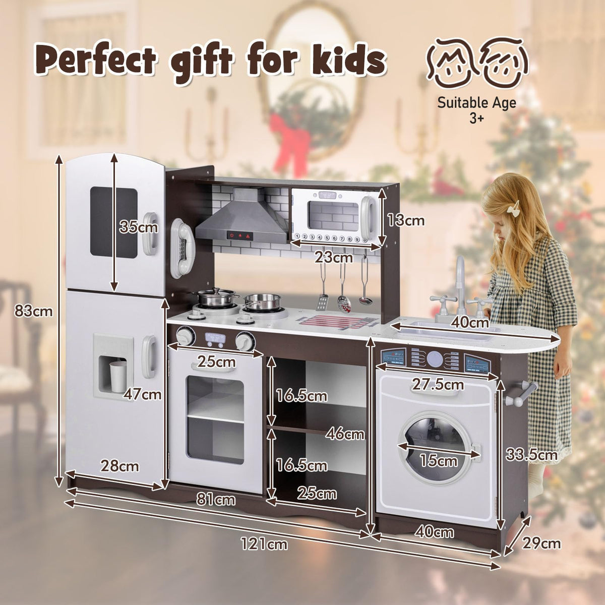 Kids Kitchen Playset Corner Toy Wooden Kitchen Set