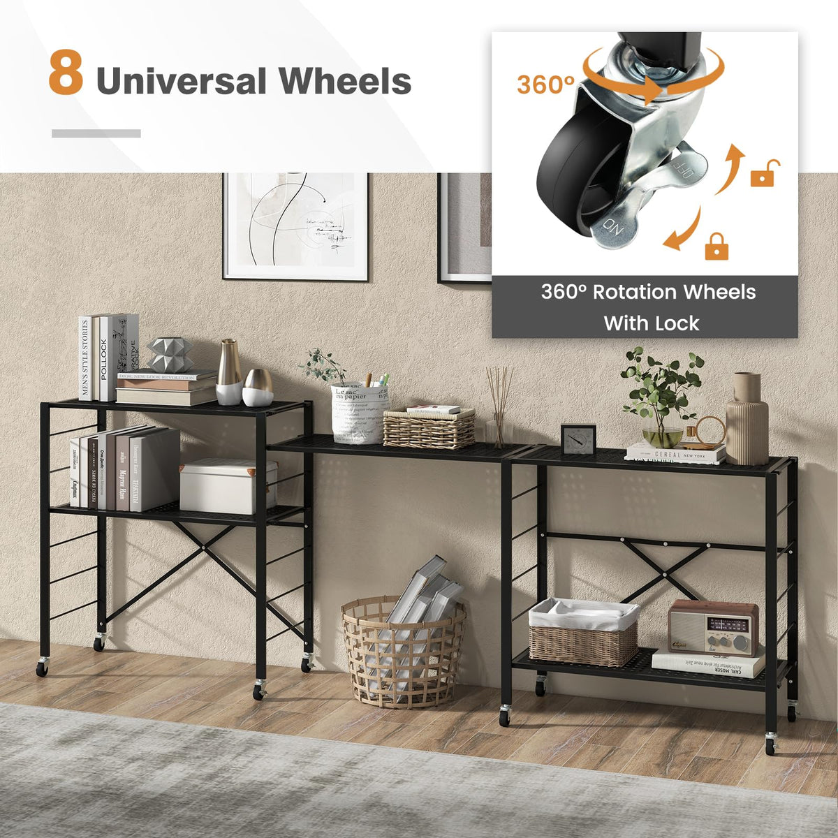 Giantex Folding Storage Shelves, 5-Tier Metal Collapsible Shelves with Wheels