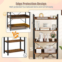 5-Tier Bookshelf,Tall Industrial Bookcase w/Open Shelves & 4 Hooks