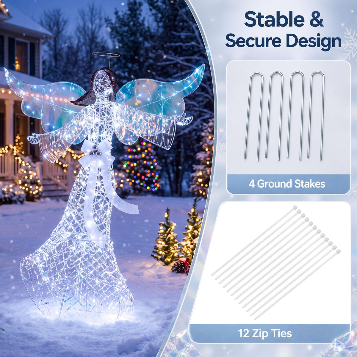 Iridescent Christmas Angel Decoration with 230 Cold White LEDs