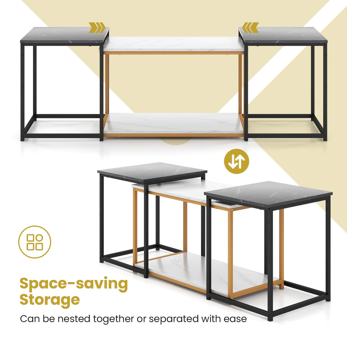 Giantex Nesting Coffee Table Set of 3, 3-Piece End Table with Faux Marble Top