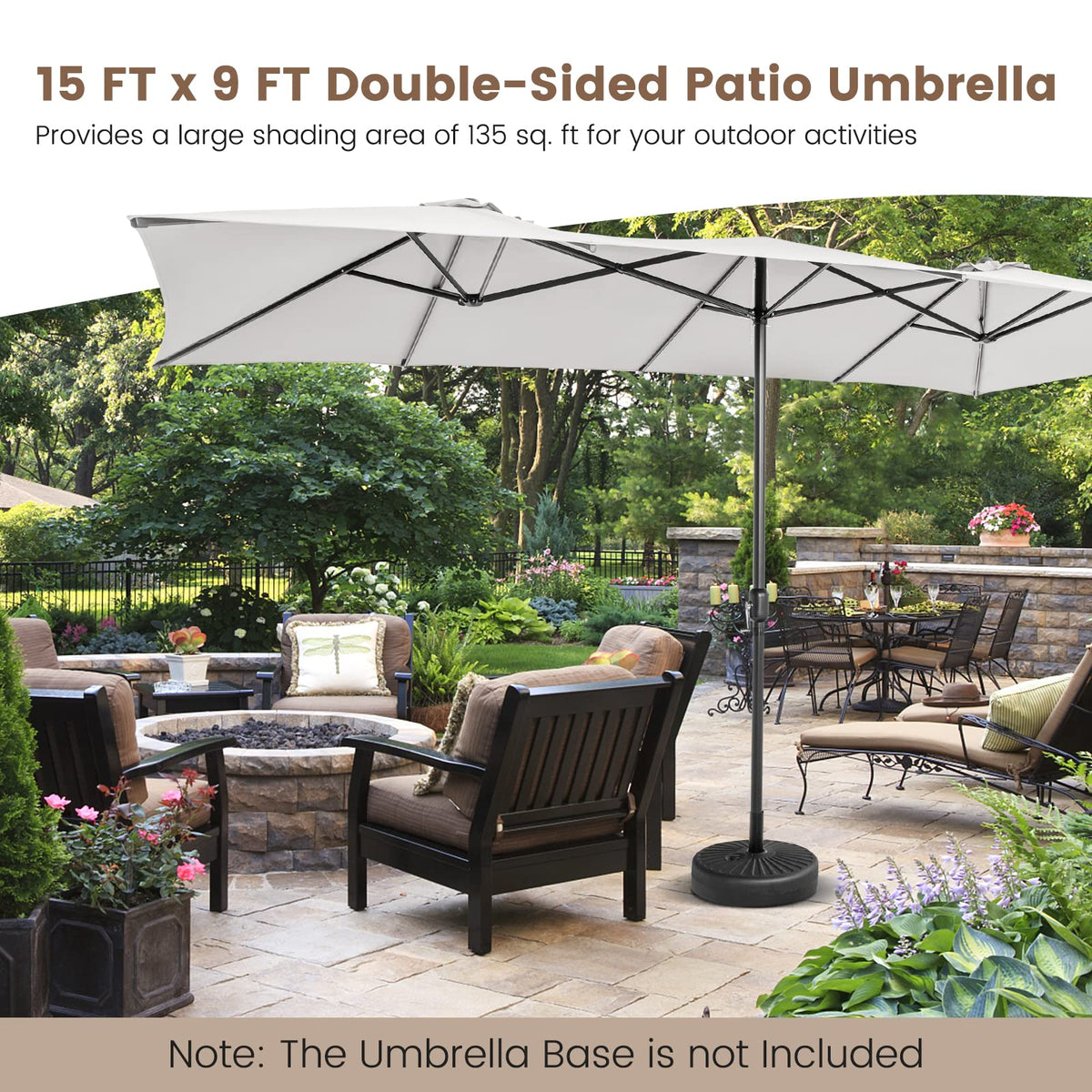 426 CM Double-Sized Patio Umbrella with Crank Handle, Vented Tops