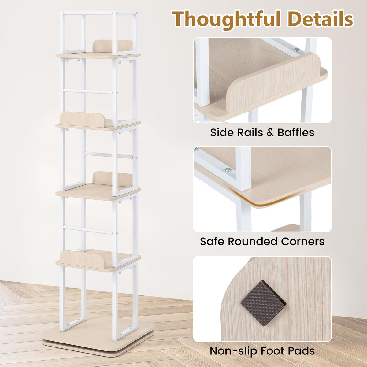 5-Tier Rotating Bookshelf Tower with 360° Spinning Design