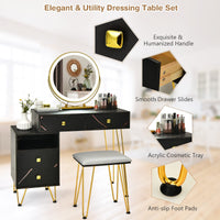 Giantex Makeup Vanity Set w/ Lighted Mirror, Modern Dressing Table with Storage Cabinet, Drawers, Cushioned Stool