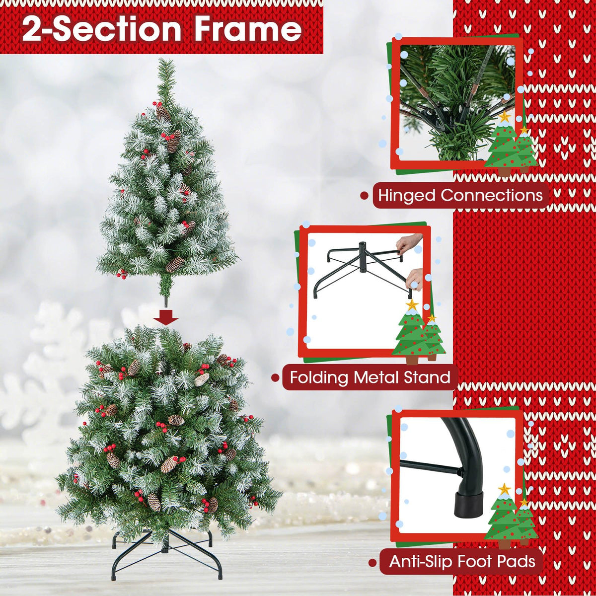 1.5M Hinged Christmas Tree with 8 Lighting Modes, Memory Function