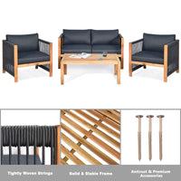 4 Pieces Acacia Wood Patio Conversation Set with Armrest
