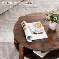 2-Tier Round Coffee Table w/Storage, 75 cm Tea Cocktail Table w/ 4 Shelves