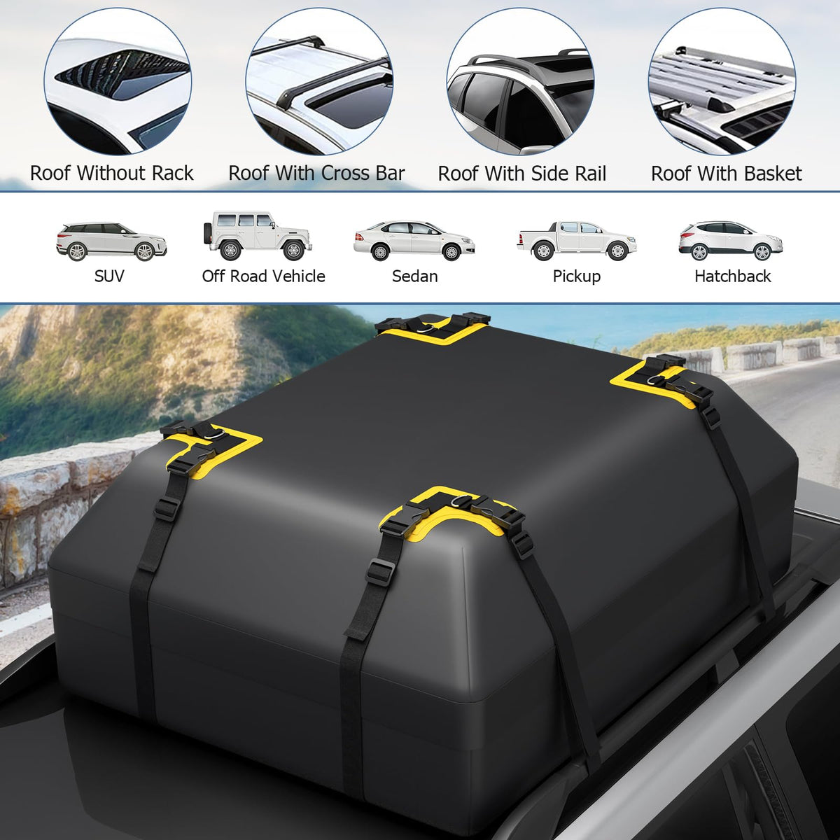 425L/15 Cubic Feet 100% Waterproof Roof Top Luggage Bag for All Vehicles